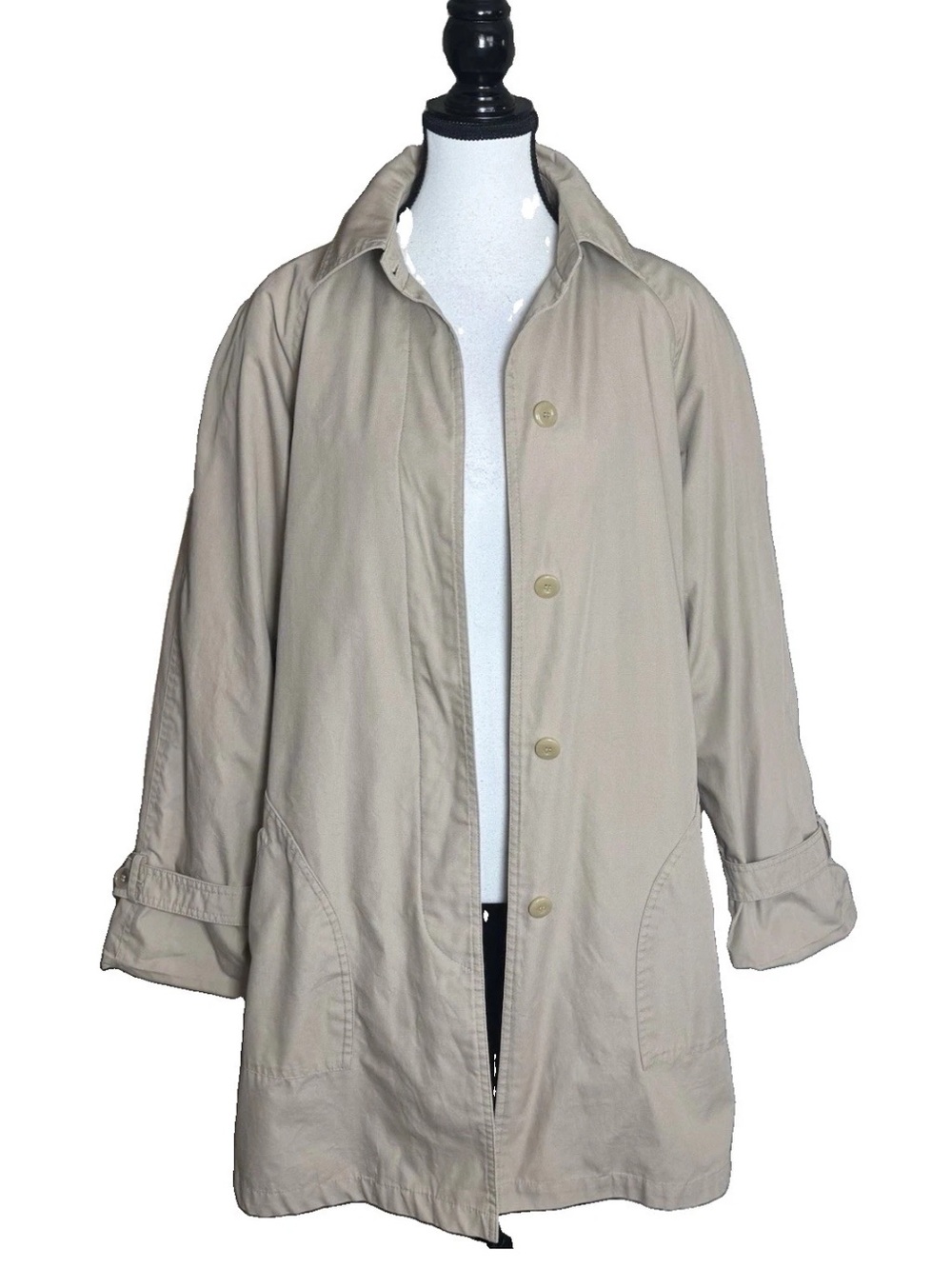 London Fog Towne Trench Coat Rain Jacket Removable Zip Liner Beige 12 Vintage